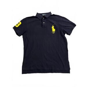 Ralph Lauren Men's Navy Polo Shirt with Neon Yellow XL Big Pony Logo size Large
